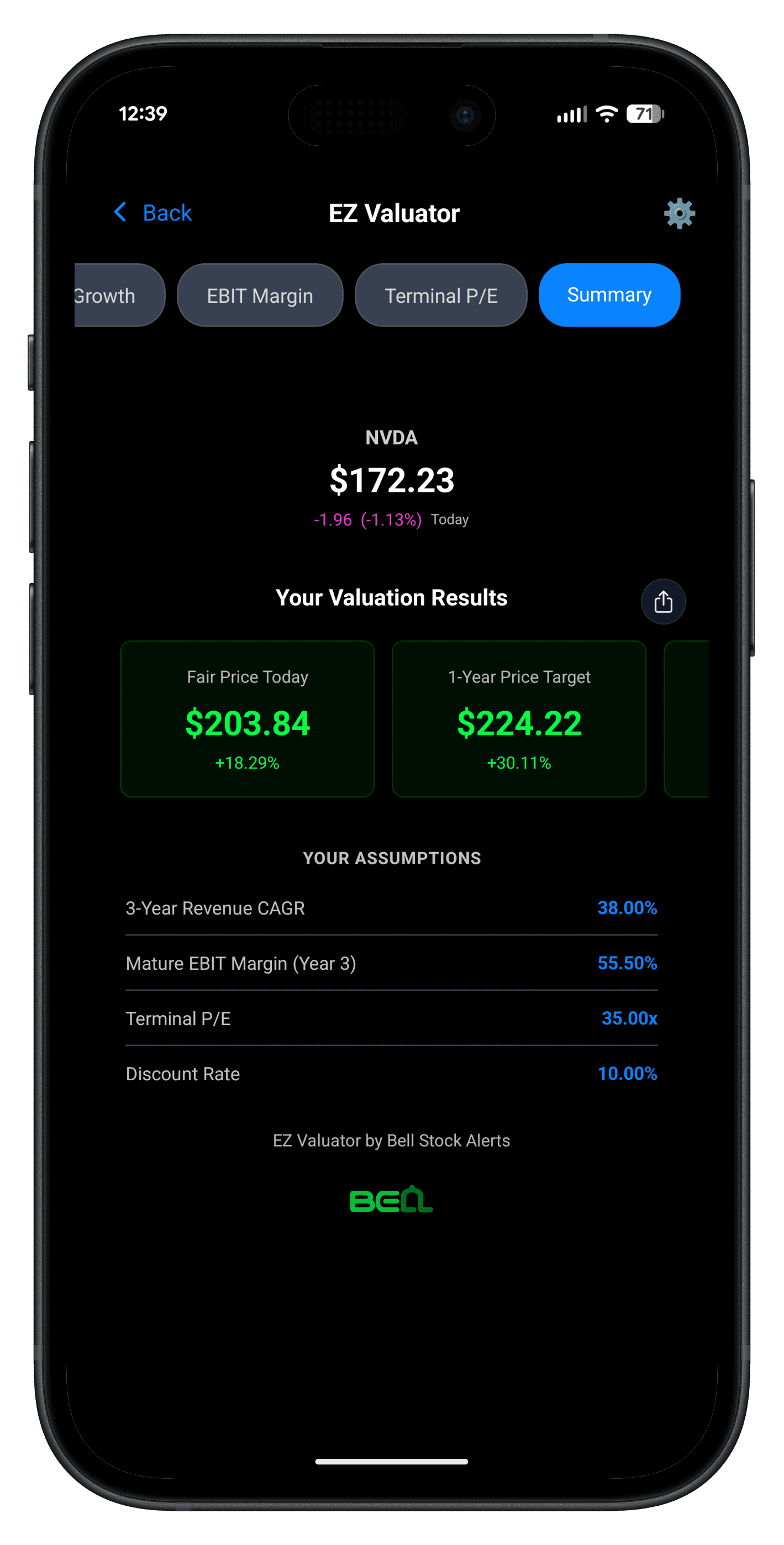 Stock valuation calculator on mobile